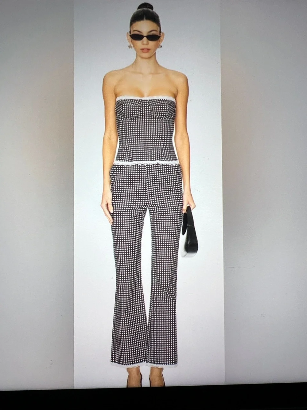 NWT WeWoreWhat Black & White Gingham Corset & Pant Set